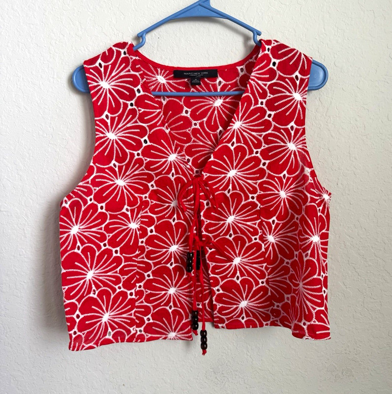 Marc New York Andrew Marc Womens Sleeveless Zip Embroidered Floral Top M