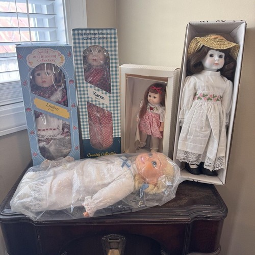 Vintage LOT of FIVE (5) assorted porcelain dolls from the 80s & 90s
