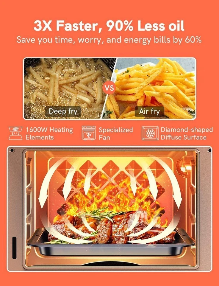 Mini Backofen mit 18 Modi, 1600W Air Fryer Edelstahl Schwarz Involly AF150ID 15 - Bild 4 von 4