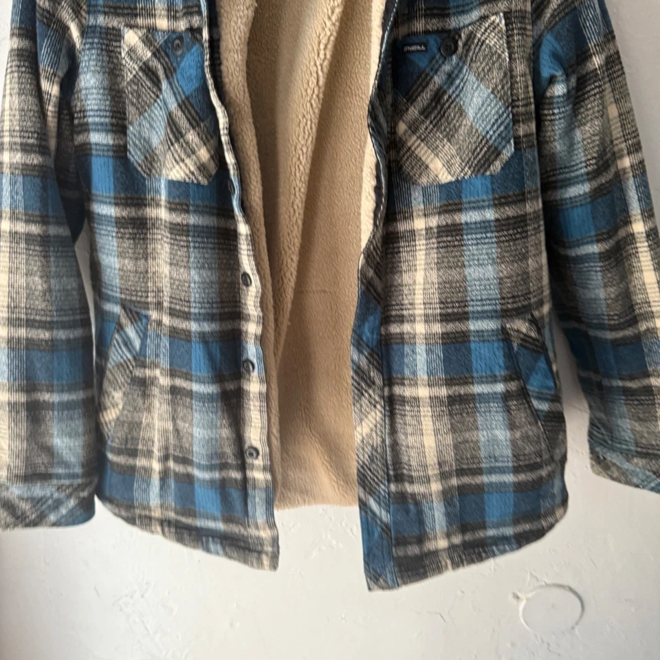 Chaqueta Camisa de Franela Forrada Sherpa a Cuadros ONeill Para Hombre S Azul Negro Tostado Foto 3 de 4