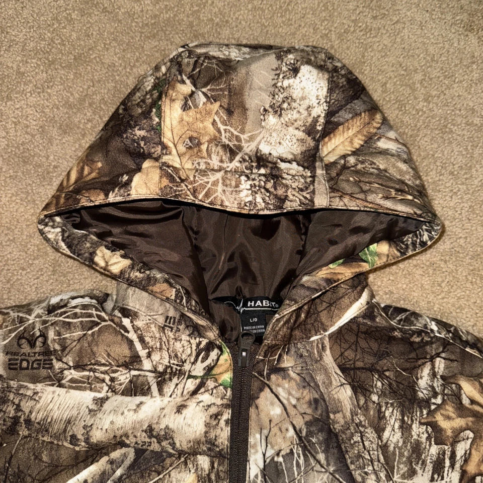 Habit Realtree Edge Long Sleeve Hooded Camo Hunting Jacket Y Lg Full Zip Pockets - Image 3 of 4