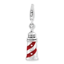 Lighthouse Charm 3D Enameled .925 Sterling Silver Click On Amore La Vita