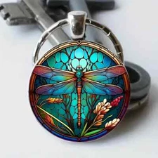 Stylish Dragonfly Glass Keychain Stainless Steel Fashion Accessory Gift