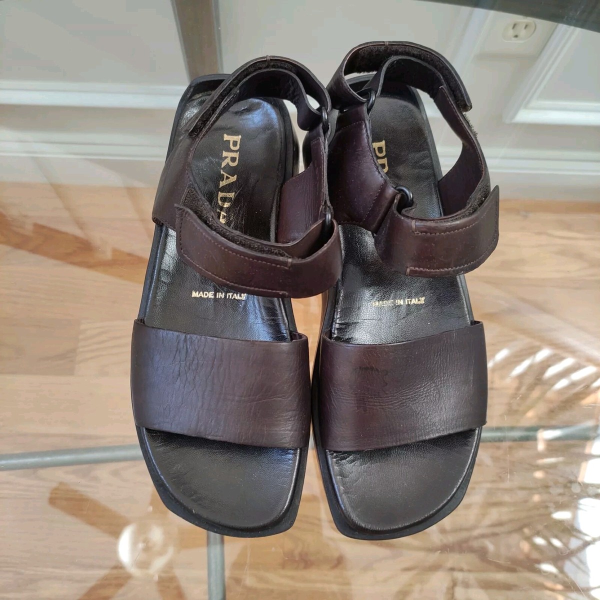 Prada Leather Sandals Adjustable Ankle Straps Y2K Women's 37