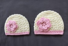 Handmade Crochet Baby Hat Beanie w/Flower  0-3 Month or 3-6 Month U CHOOSE