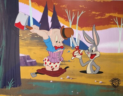 BUGS BUNNY & ELMER FUDD Sericel Animation Art Cel Wacky Wabbit