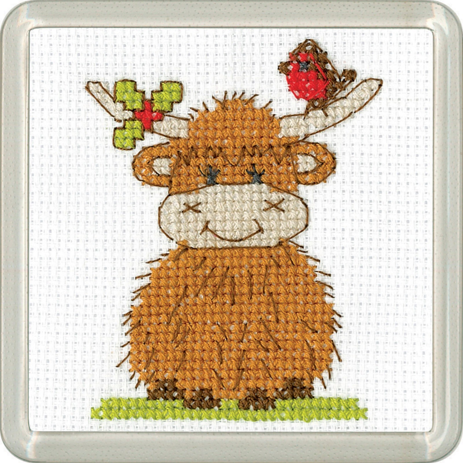Heritage Crafts Highland Robin and Holly Coaster Cross Stitch Coaster Kit