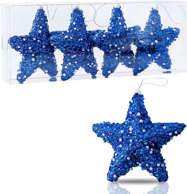 4 Pieces Set of Blue Red and White 6 Inch Hanging Star Ornament, 4Th of July Pat