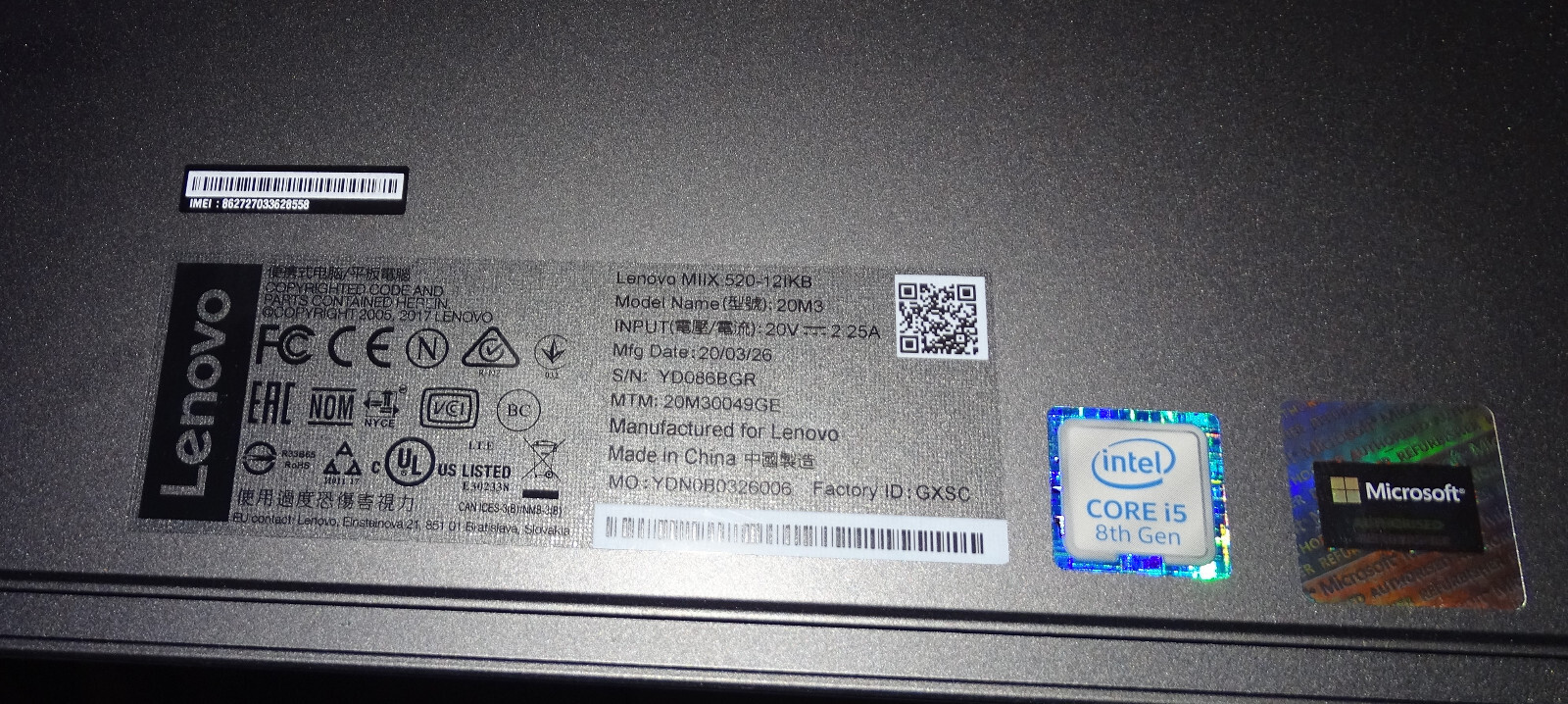 Windows Tablet Lenovo Miix 52012IKB 20M30049GE 16GB RAM 256GB SSD