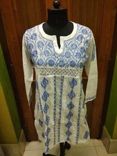 100 COTTON BLOUSE M 40" HANDMADE TOP TUNIC ETHNIC CHIKAN EMBROIDERY KURTI KURTA