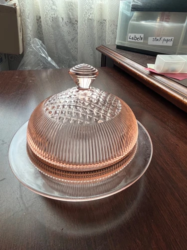 Pink Depression Glass Homespun Butter Dish by Jeanette Glass