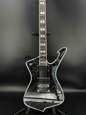 US warehouse Iceman Silver Super Cool Cracked Mirror Electric Guitar FR Bridge