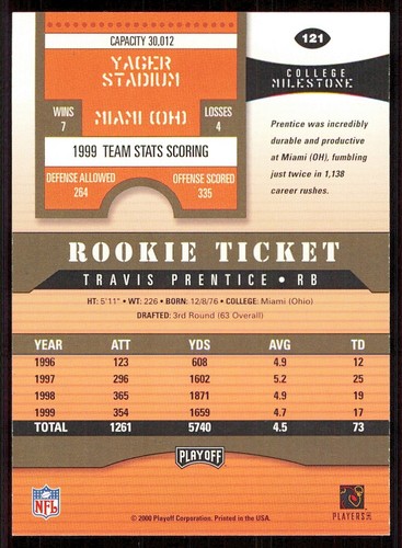 2000 Playoff Contenders #121 Travis Prentice AU RC - Picture 2 of 2
