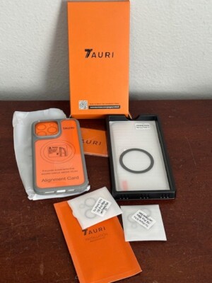 iPhone 15 Pro Max Case TAURI Gray Clear Tempered Glass Protector Camera Cover