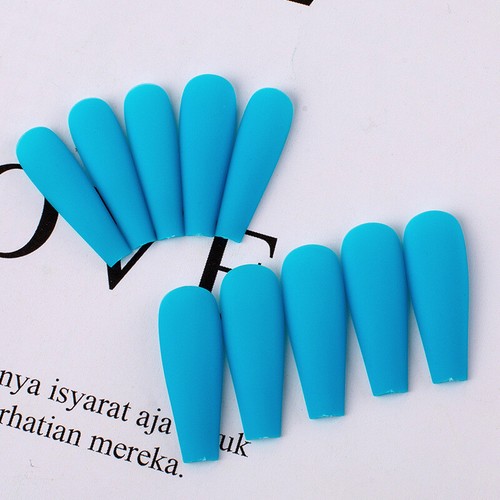 20X Long Coffin False Fake Coloured Full Cover Nails Extension Matte Nail Tips🎀 - Picture 30 of 34