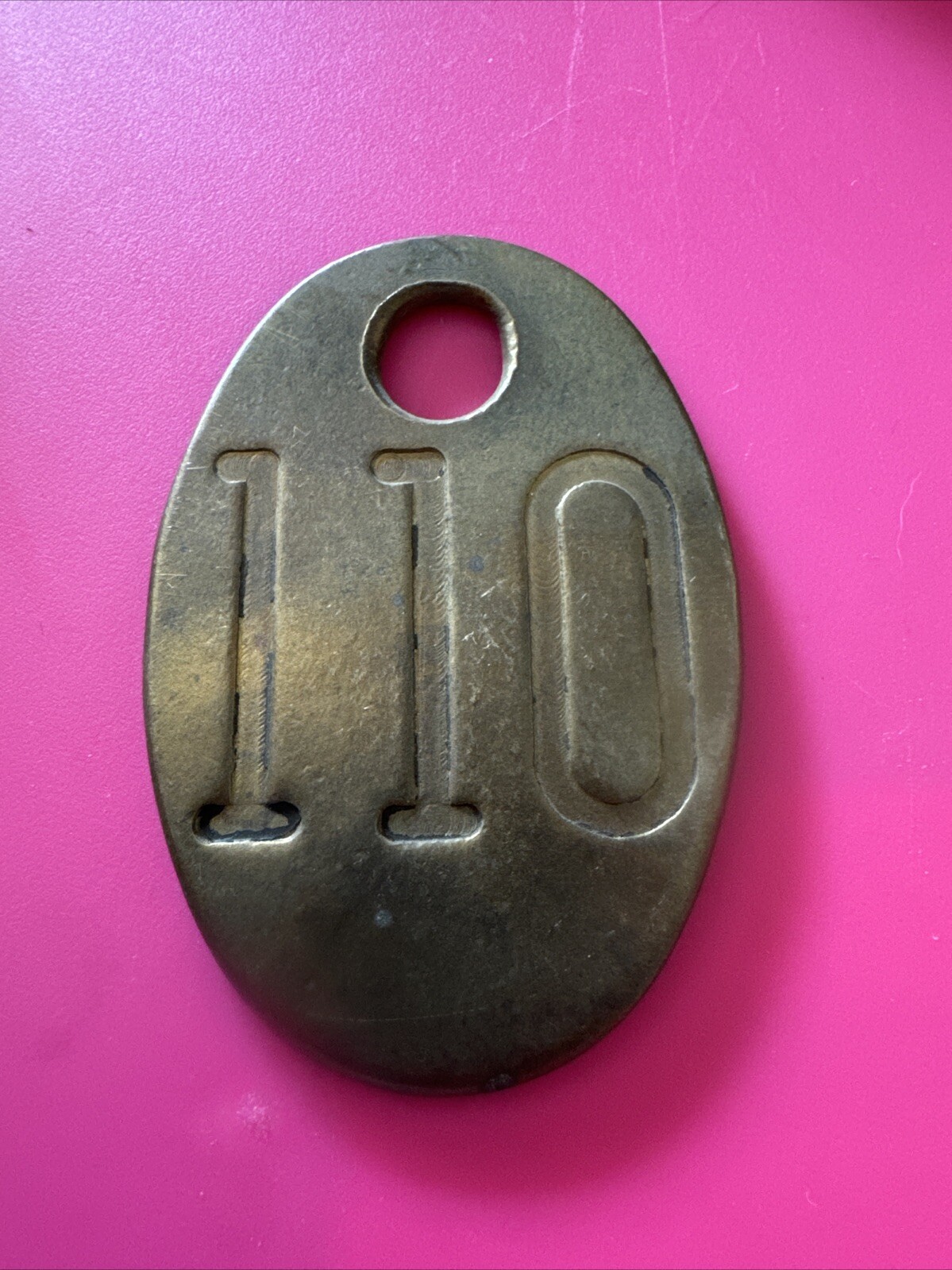 Number 110 Tag Heavy Brass Numbered Cow Cattle Tag Oval Stamped 3”x2” Dual Sided