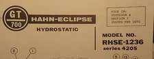 HAHN-ECLIPSE Hydrostatic GT-700 Lawn Garden Riding Tractor Parts Manual RHSE1236