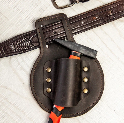 Men waist Bag belt hatchet Hammer axe tool holder case Cow Leather coffee Q8 - Image 3 of 4