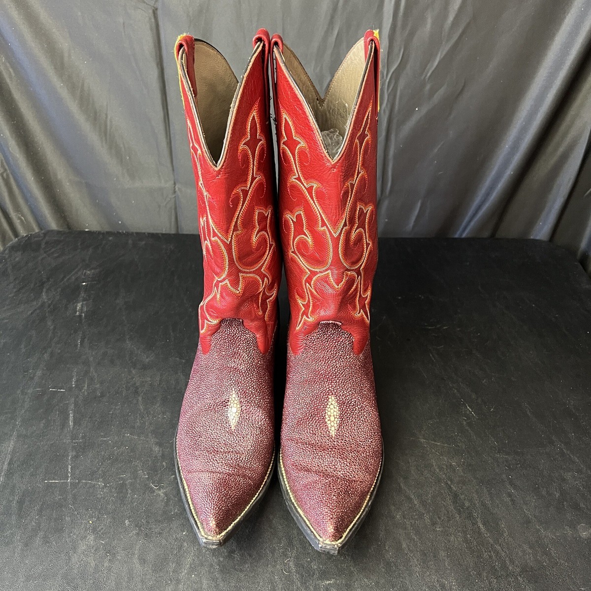 Vintage Men's 10 El Malcreado Red Leather Stingray Cowboy Boots | eBay