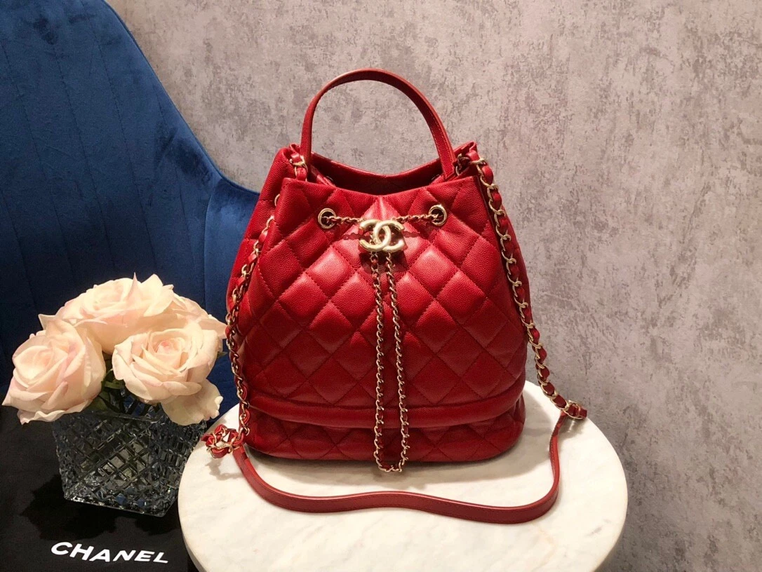 Chanel red shop bucket bag