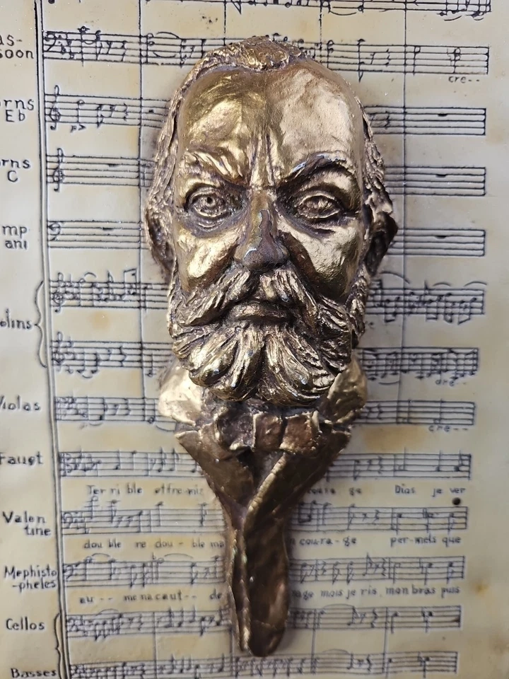 Arte de pared musical vintage busto Fausto de Charles Gounod escultura 3D fibra de vidrio RARO Foto 3 de 4