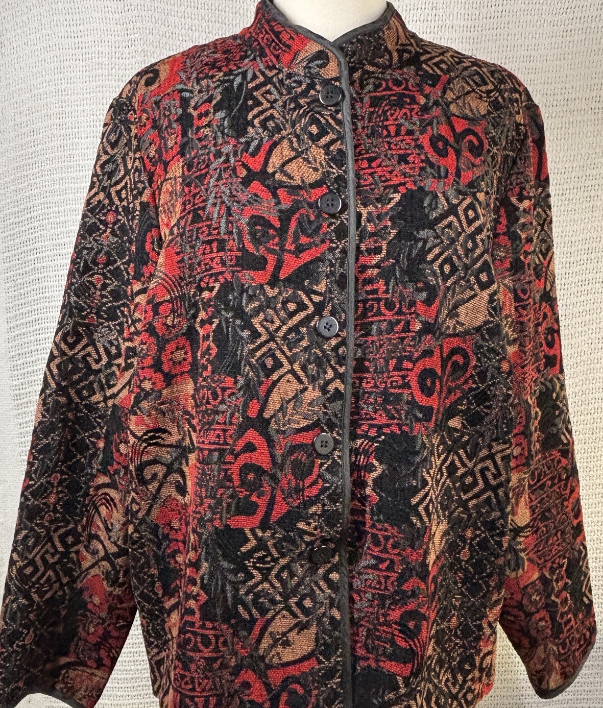 Briggs New York Jacket Womens 18W Black Red Floral Long Sleeve Button Front