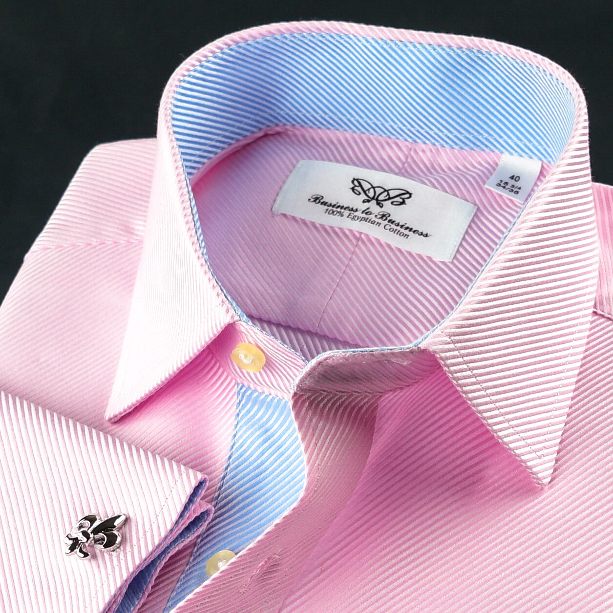 Elegant Pink Twill Double Ply 80's Fine Wevon Formal Shirts Blue Twill Inner Top