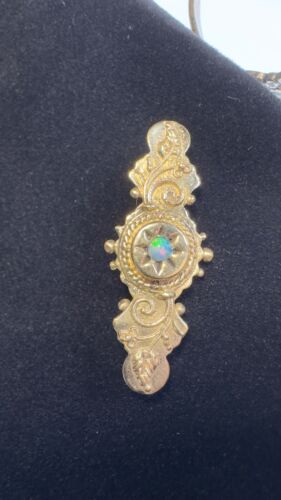 Authentic Y GOLD 14k & Persian Turquoise Victorian Style Bar Brooch Pin Pendant - Picture 16 of 17