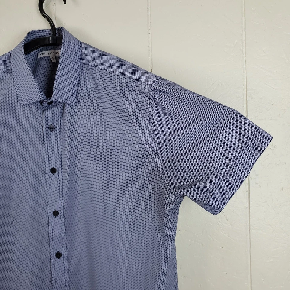 Camisa Vince Camuto Abotonada Para Hombre Grande Azul Cuello Manga Corta Ligera Foto 3 de 4