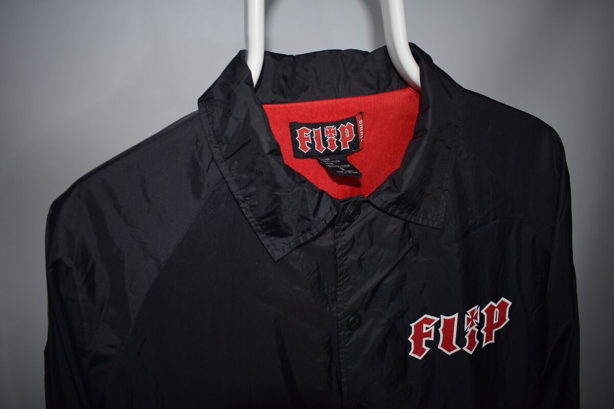Vintage Flip Skateboards Streetwear Black Satin Coach Jacket Vintage Flip Skateboards Streetwear Black Satin Coach Jacket