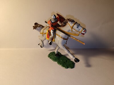 Figurine Elastolin – Chevalier à Cheval, Moyen Âge, 60mm, Plastique Peint, Très Bel état