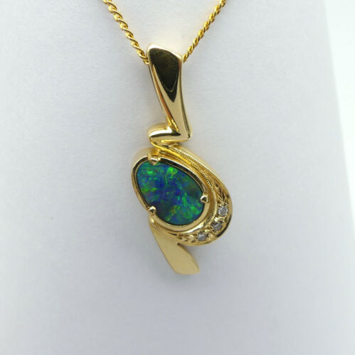 GOLD JEWELLERY, SOLID GOLD 18 CARAT PENDANT WITH SOLID BOULDER OPAL 8720 - Afbeelding 1 van 5