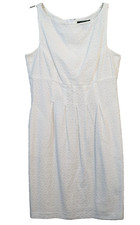 Ralph Lauren Eyelet Dress Womans 14 White Pleated Sleeveless Lined Feminine
