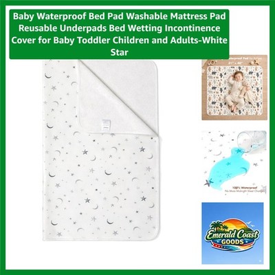 Organic Cotton Waterproof Bed Pad 40''x31'' for Babies and Toddlers - White Star