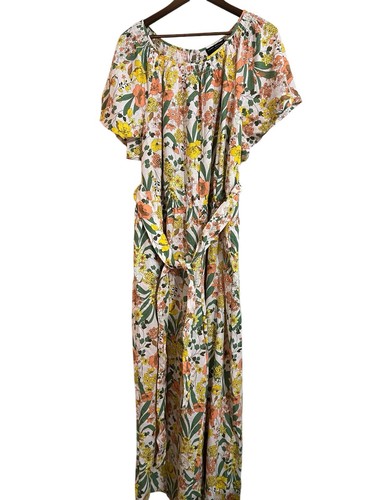 NWT Lane Bryant Floral Linen Blend Jumpsuit Sz 22 Flutter Sleeve Wide Leg $109 - Picture 1 of 11