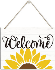 Welcome Sign, Rustic Hanging Wood Plaque, Sunflower Door Sign, Welcome Decor, 10