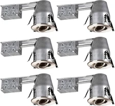 6 Pack 4 Inch Remodel Can + Gimbal Trim Kit, Air Tight Aluminum IC Housing