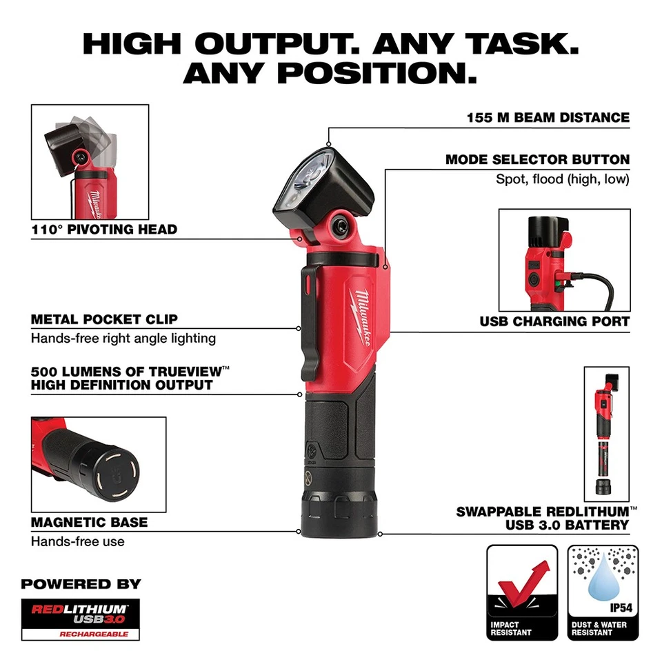 Lanterna pivotante recarregável USB Milwaukee 2113-21 REDLITHIUM - Imagem 3 de 4