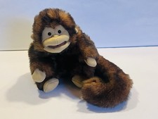 Folkmanis Monkey Puppet Plush Stuffed Animal Brown Chimp Long Curly Tail BIN 27