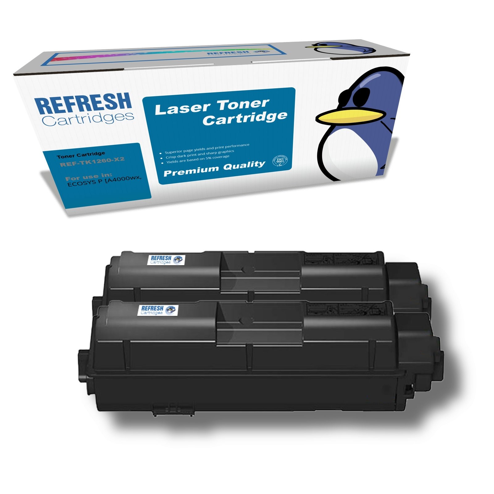 Refresh Cartridges Black TK1260 Toner TWIN PACK Compatible With Kyocera Printers