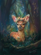 original drawing 18 x 24 cm 21SkA artwork pastel a fawn in a fairy forest