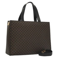 CELINE Macadam Canvas Hand Bag PVC Leather 2way Black Gold Auth 120130