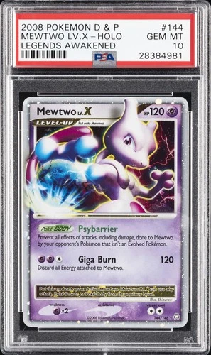 2008 POKEMON DIAMOND & PEARL LEGENDS AWAKENED #144 MEWTWO LV.X-HOLO PSA 10