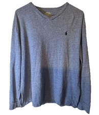 Polo Ralph Lauren Sweater Men  s M Blue Preppy Long Sleeve V Neck Logo Blue Pony