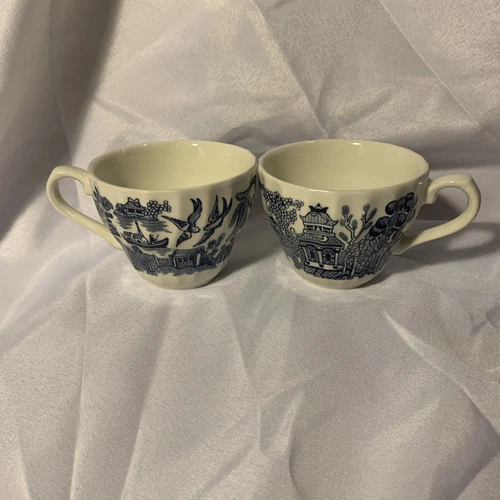 Churchill Blue Willow Set Of  2 Coffee Tea Cups Made In England