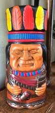 Vintage Amber Brown Native American Chief with Tomahawk Cigar/Tobacco Jar 