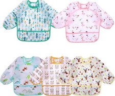 Accmor 5 Pack Long Sleeve Baby Bibs, Waterproof Sleeved Bib, Toddler Soft Bib fo