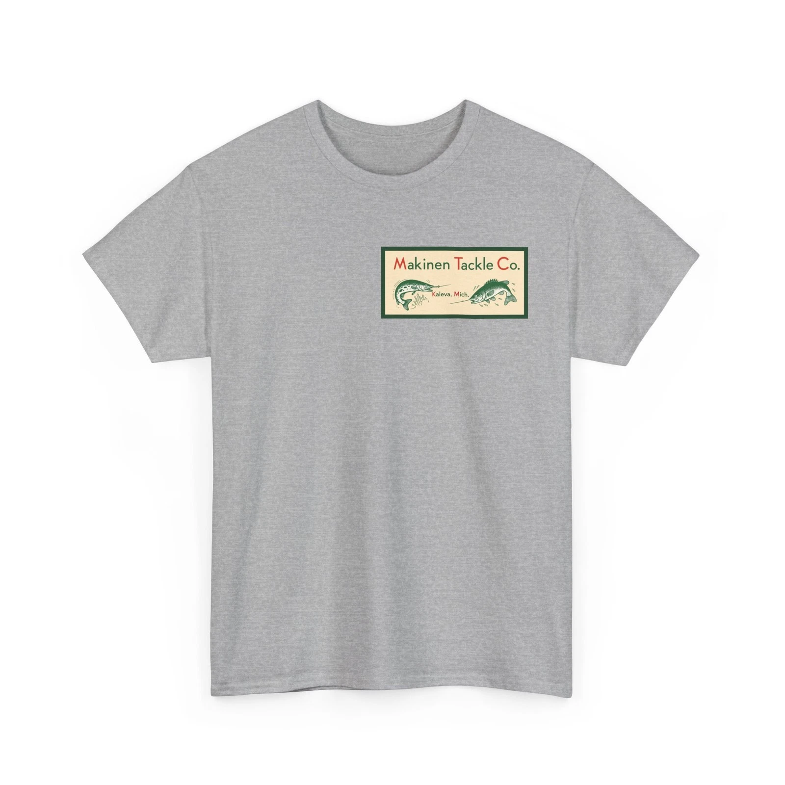 Makinen Tackle Company Kaleva Michigan Vtg Fishing Lure Box Art Graphic T-Shirt