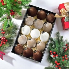 Christmas Tree Ornaments Velvet Balls - 12 Pcs Shatterproof Decoration Set