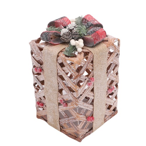 Regalo Navidad Regalo Cajas de Ratán Bajo Árbol de Navidad Decoración con Bayas Pino - Imagen 10 de 12